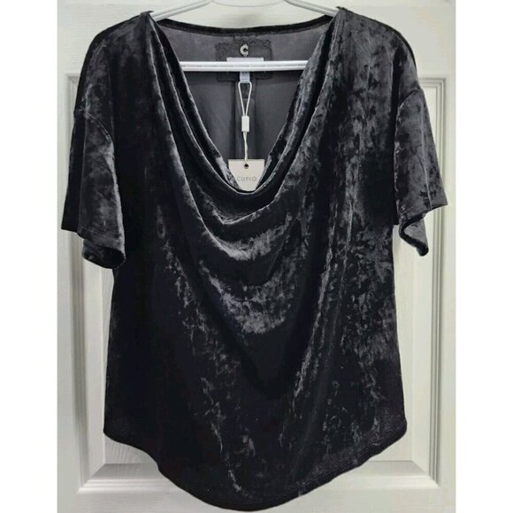 Cupio Tops - Cupio Black Velvet Draped Neck Top Short Sleeve NWT  Medium